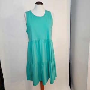 J Crew Women's Sleeveless Tiered Dress - Casual Summer Sundress - Green - M